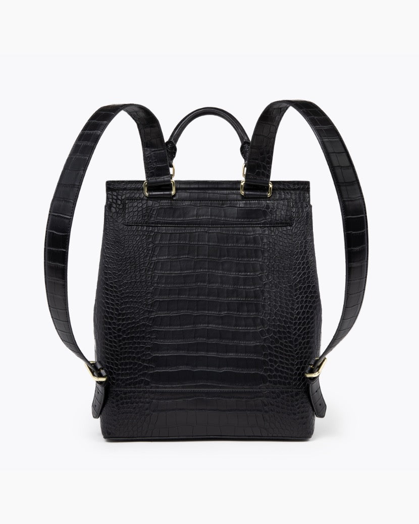 Faux Leather Croc Detail Backpack - Black – Pièces De Mode