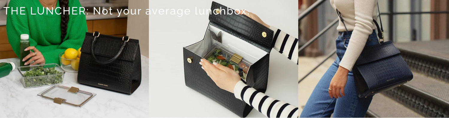 Stylish croc-texture insulated lunch bag with meal prep containers, perfect for work or travel.