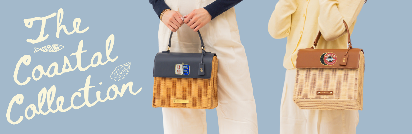 Coastal Collection wicker tote bags with vegan leather tops, stylish for work or picnic