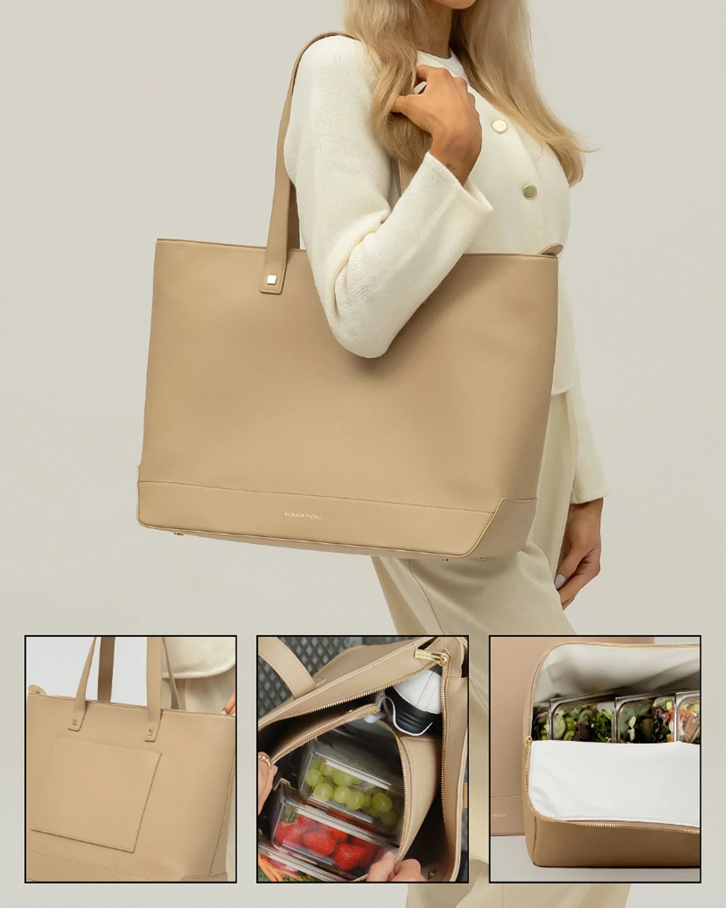 The Tote Bag - Cream Vegan Leather Insulated Lunch & Work Bag