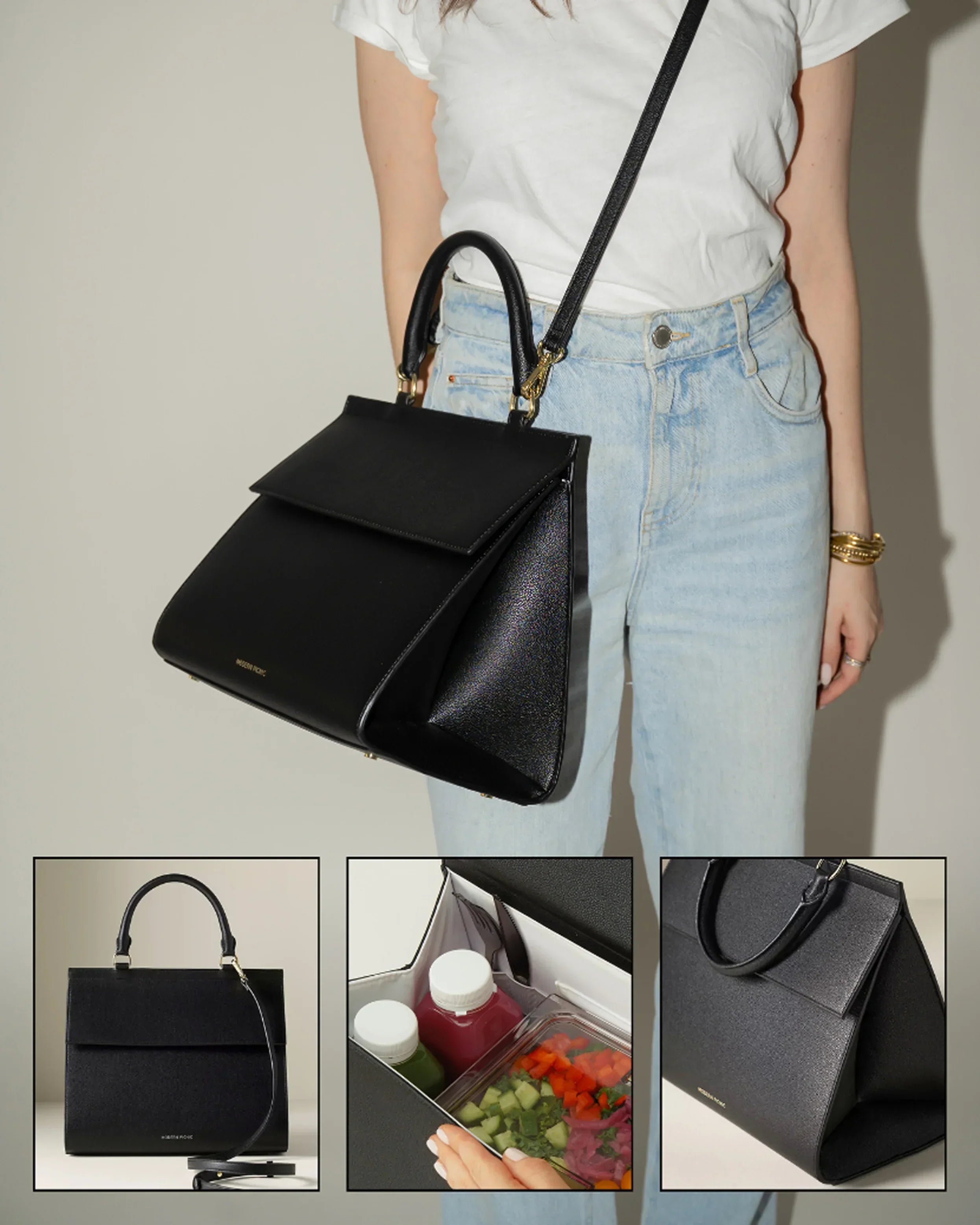 ☆新品未使用☆ thehightlights lunch more black Large Luncher - Black Vegan Leather | Insulated Lunch Bag, 2+