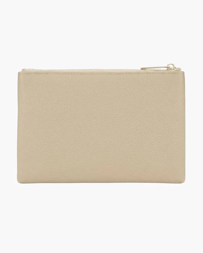 Beige vegan leather zip pouch for lunch, travel, or everyday use