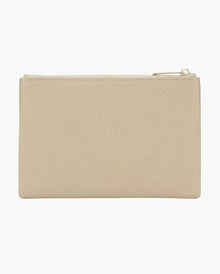 Beige vegan leather zip pouch for lunch, travel, or everyday use