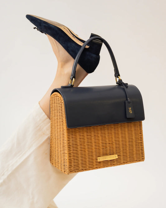 THE LUNCHER - NAVY WICKER WITH GOLD LOGO