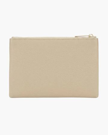 Beige vegan leather zippered pouch for stylish everyday use