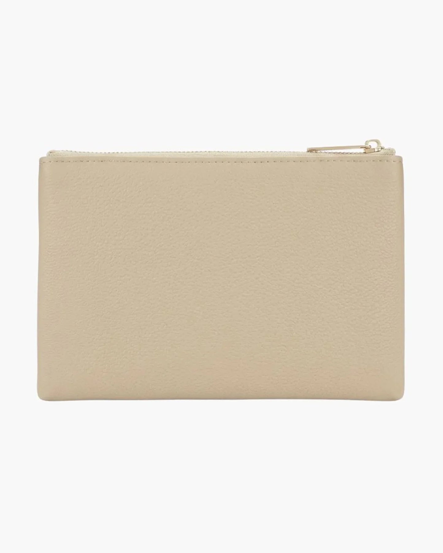 Beige vegan leather zippered pouch for stylish everyday use