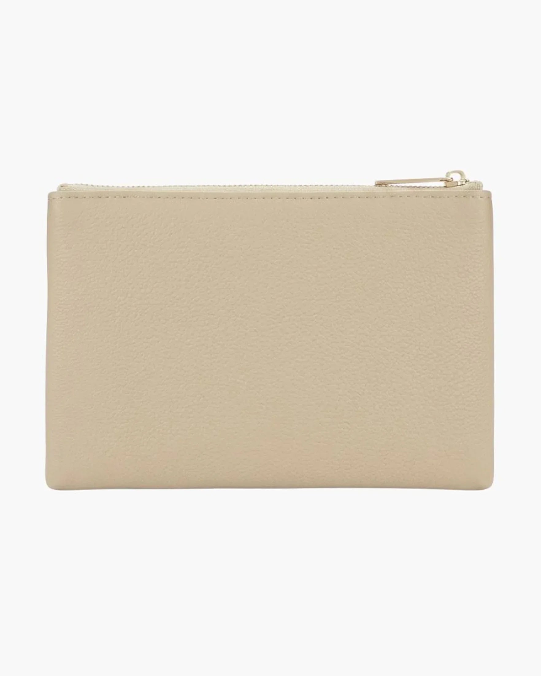 Beige vegan leather zippered pouch for stylish everyday use