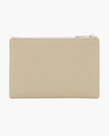 Beige vegan leather zippered pouch for stylish everyday use