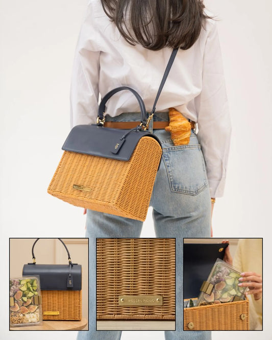 THE LUNCHER - NAVY WICKER WITH GOLD LOGO