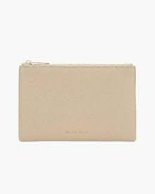 Beige vegan leather pouch with zipper, sleek design for everyday use