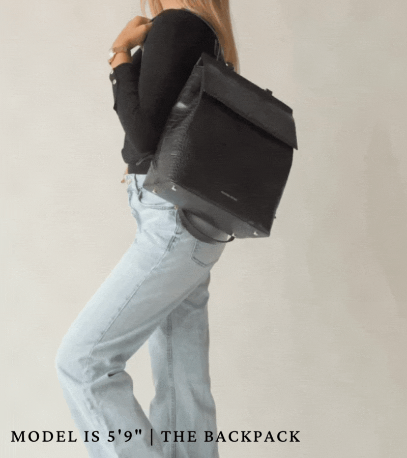 cool leather backpack on bed Modern Picnic The and key fob Classic Black Vegan Leather Insulated