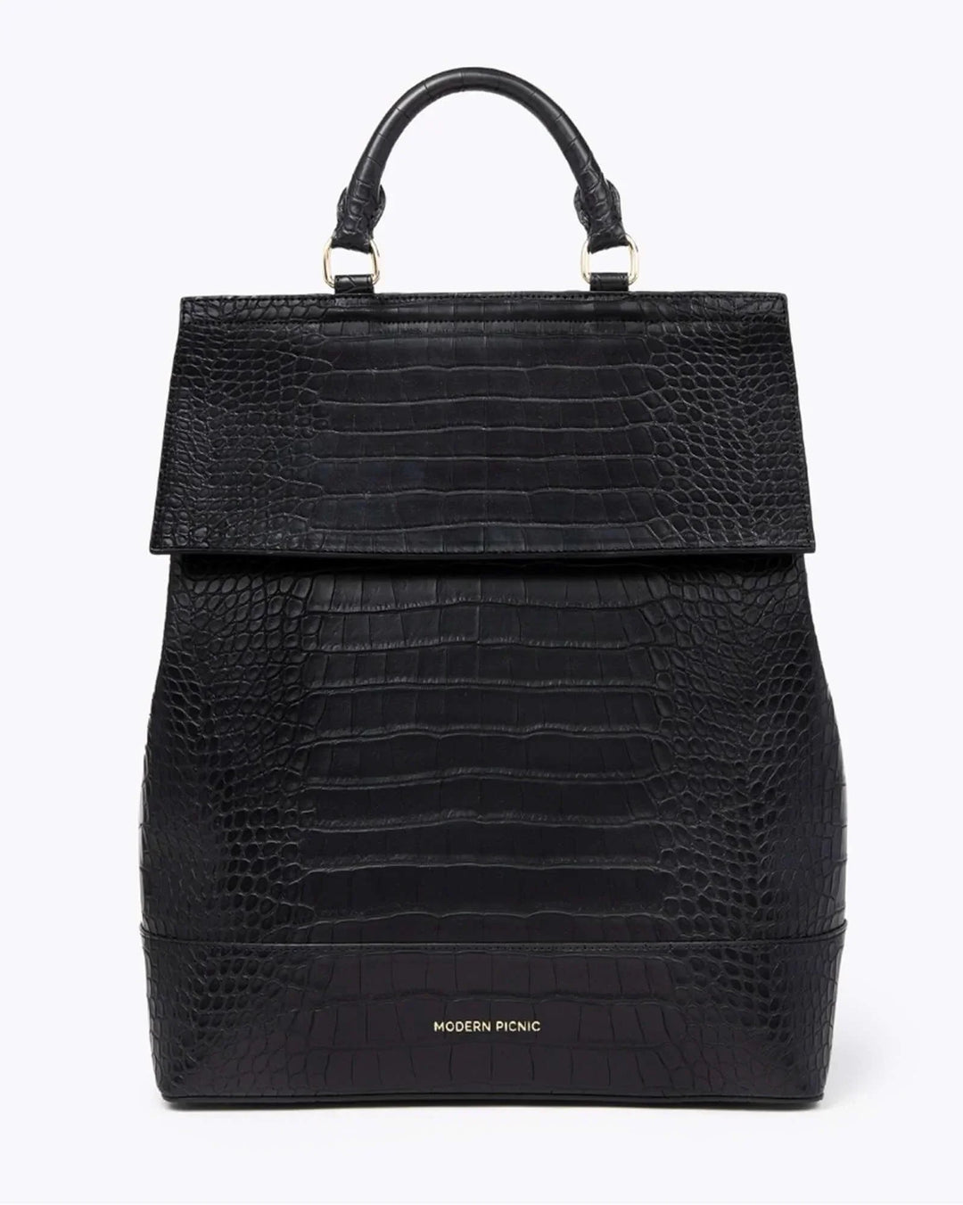 Designer Black Croc Insulated Backpack for Laptop + Work Lunch Bag