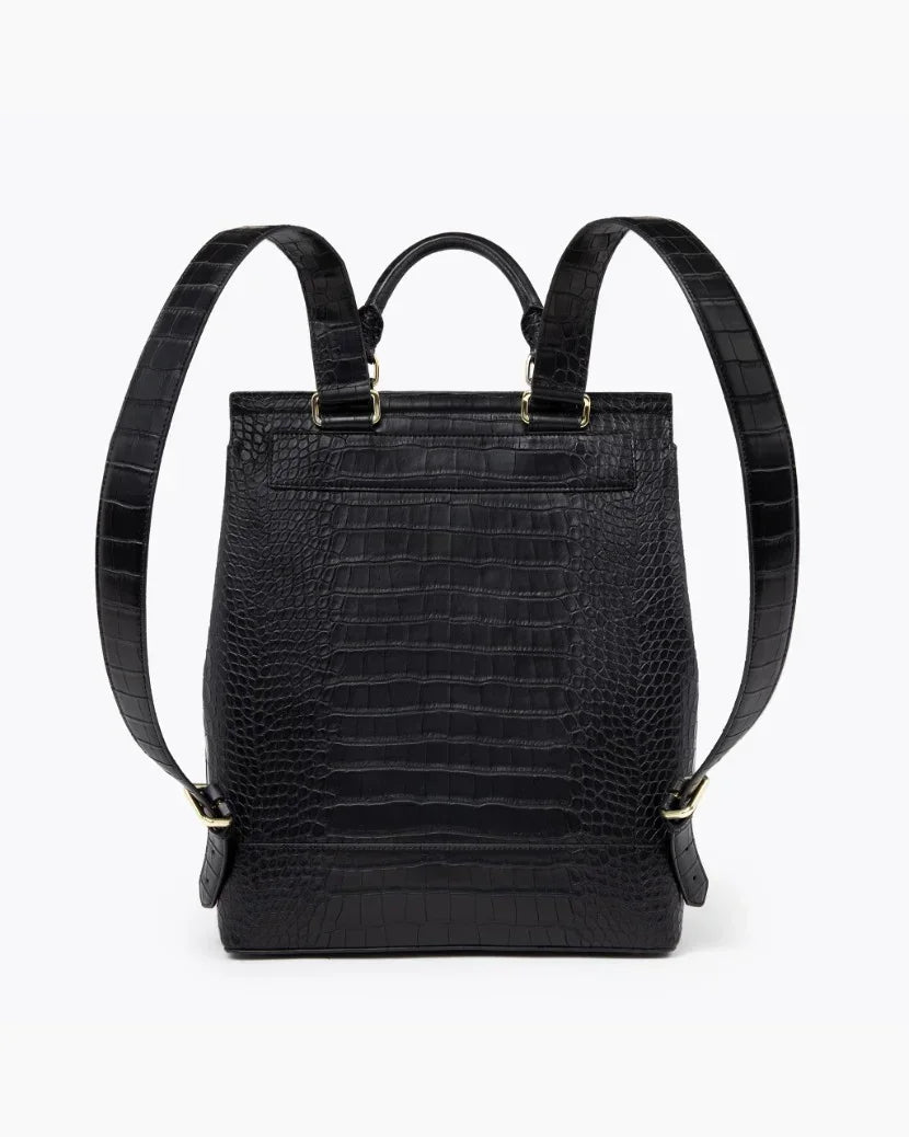 asos backpack in navy faux leather with crocodile effect Modern Picnic The Backpack