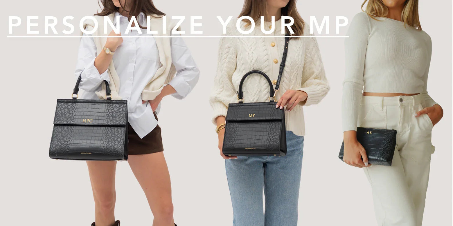 Stylish vegan leather bags with monogram initials, perfect for work or travel