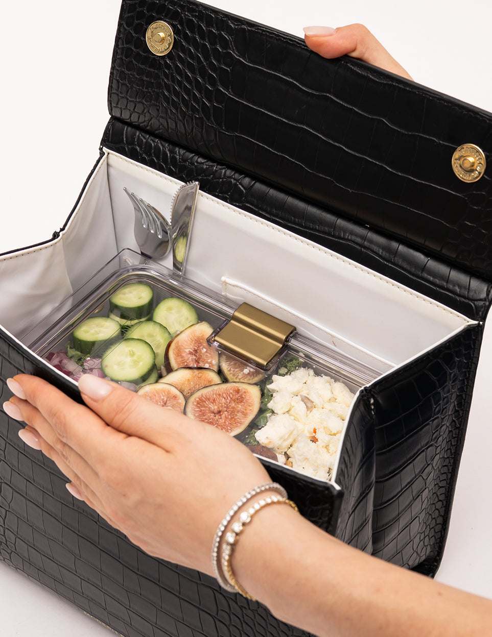 Chic Cream Croc Insulated Lunch Box Purse: Vegan Leather Design
