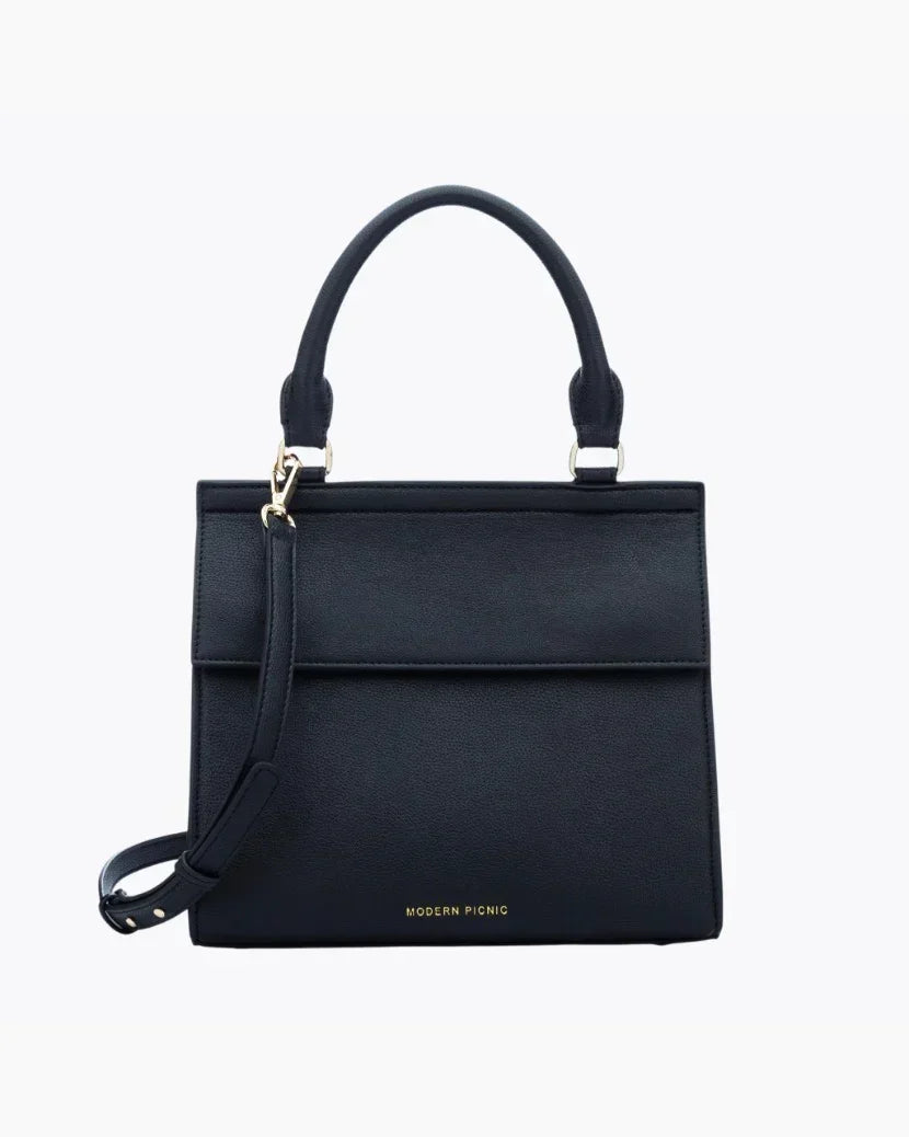 Classic Black Insulated Lunch Box Purse: Vegan Leather for Work