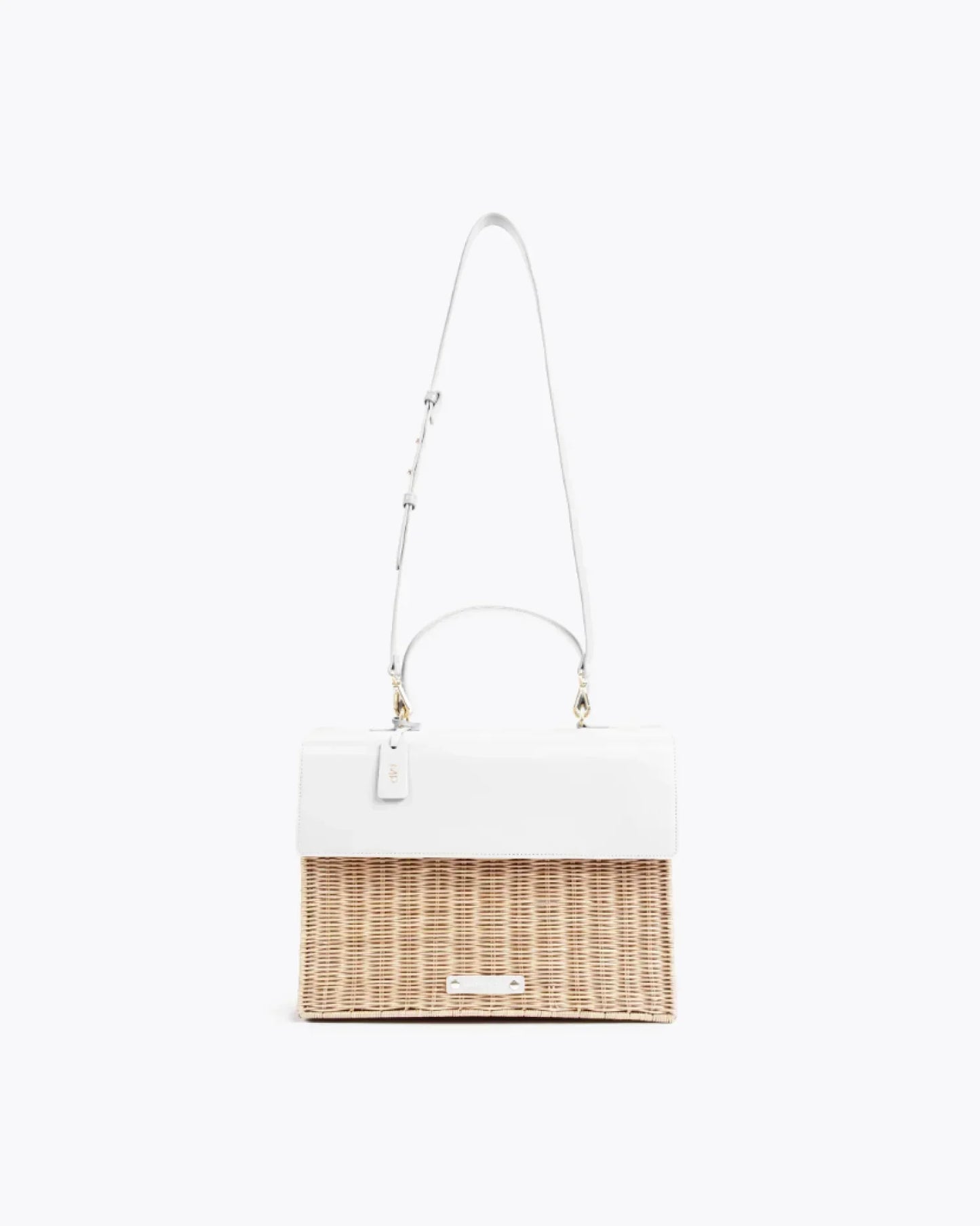 Stylish white and woven tote bag with shoulder strap for everyday use