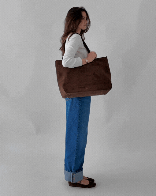 big tote bag for travel Brown Vegan Suede Tote Bag | Insulated Lunch Pouch