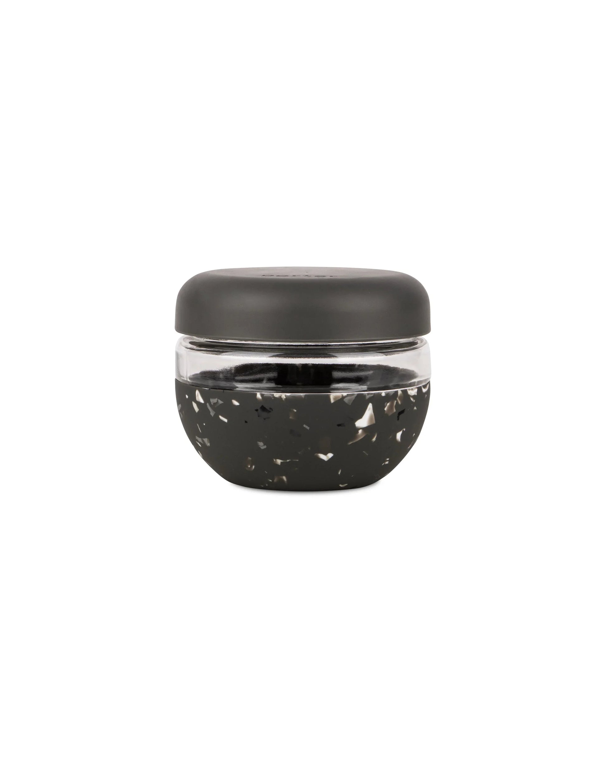 Charcoal terrazzo insulated food storage bowl with black lid, modern lunch container