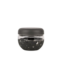 Charcoal terrazzo insulated food storage bowl with black lid, modern lunch container