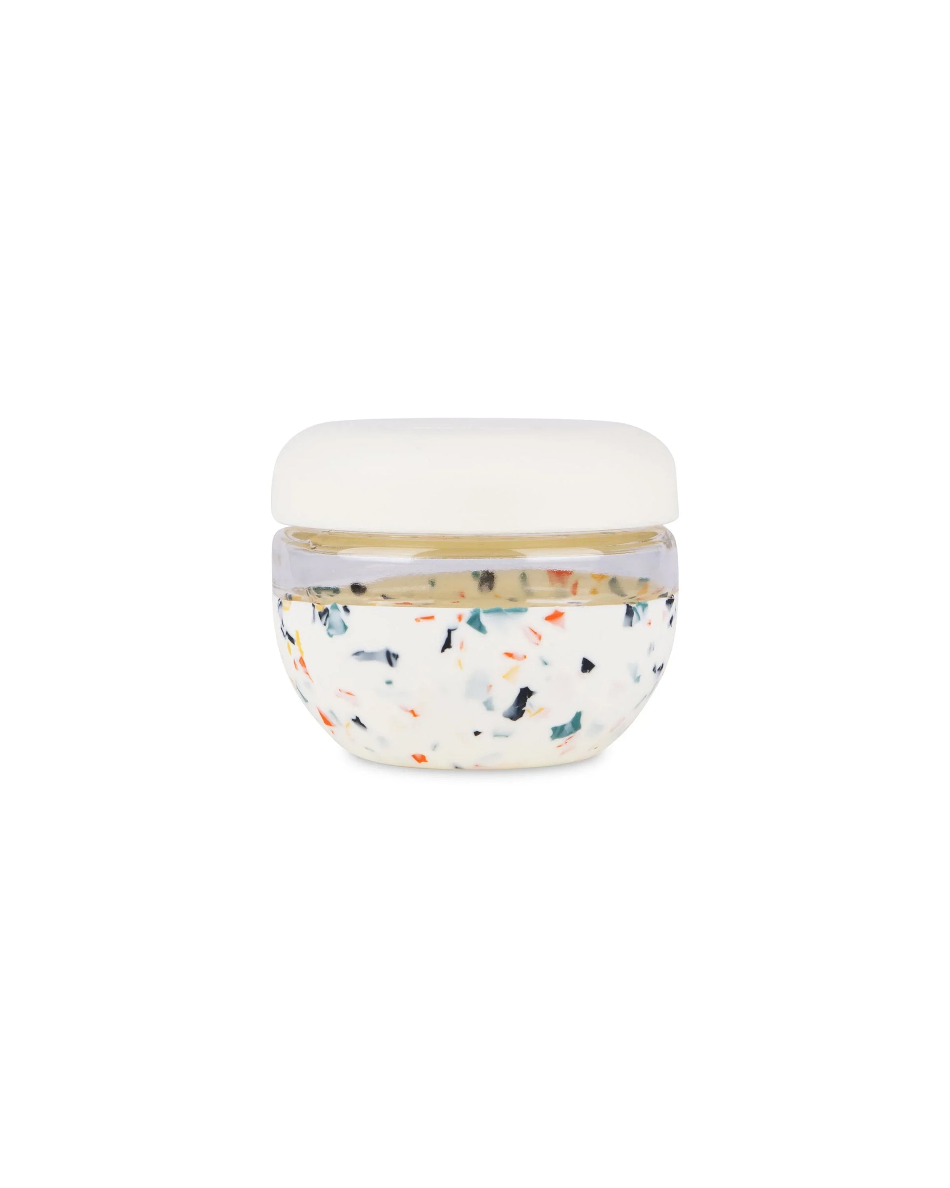 16oz cream terrazzo insulated food storage container with airtight lid on white background