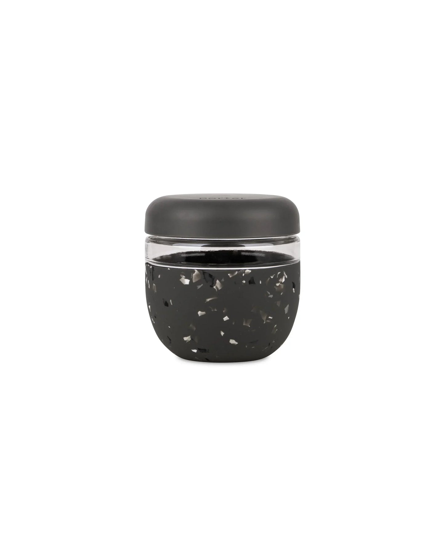 Charcoal terrazzo insulated food container with secure lid, 24oz, on white background