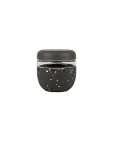 Charcoal terrazzo insulated food container with secure lid, 24oz, on white background