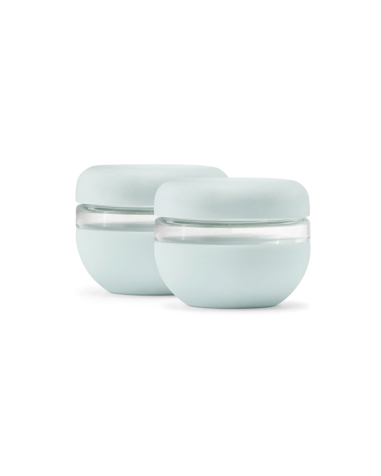 Set of two mint green airtight glass food storage bowls with silicone lids