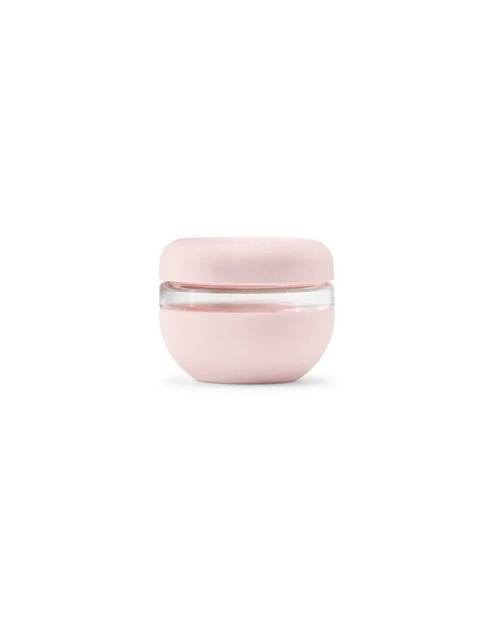Blush pink 16oz seal-tight glass food storage bowl with silicone lid, minimalist design