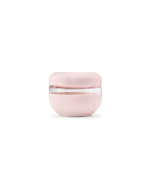 Blush pink 16oz seal-tight glass food storage bowl with silicone lid, minimalist design