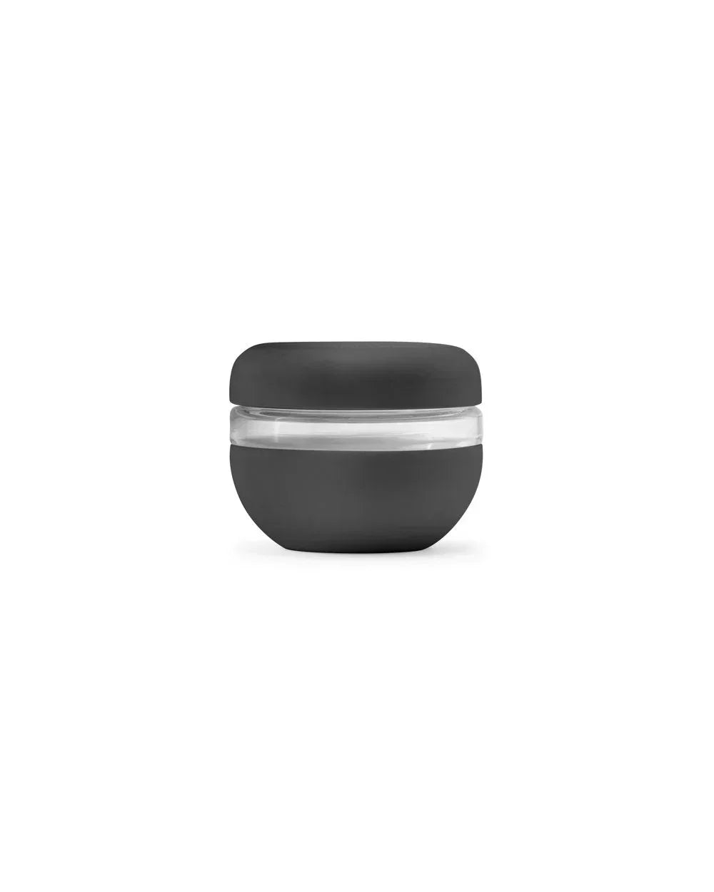 Charcoal gray 16oz airtight glass lunch bowl with silicone lid on white background