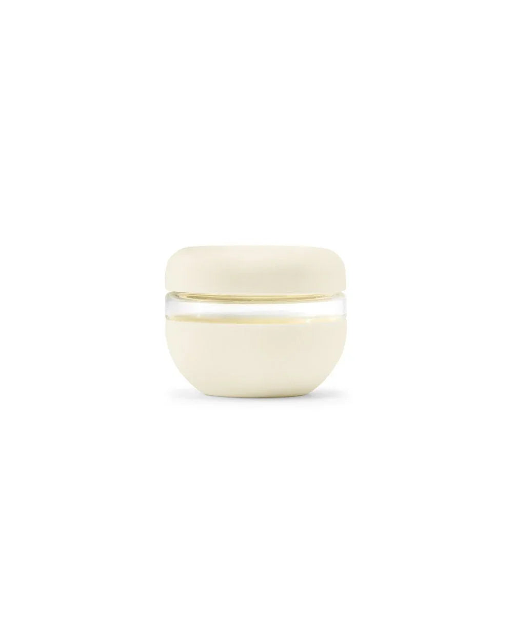 Cream-colored seal-tight insulated food storage bowl on white background