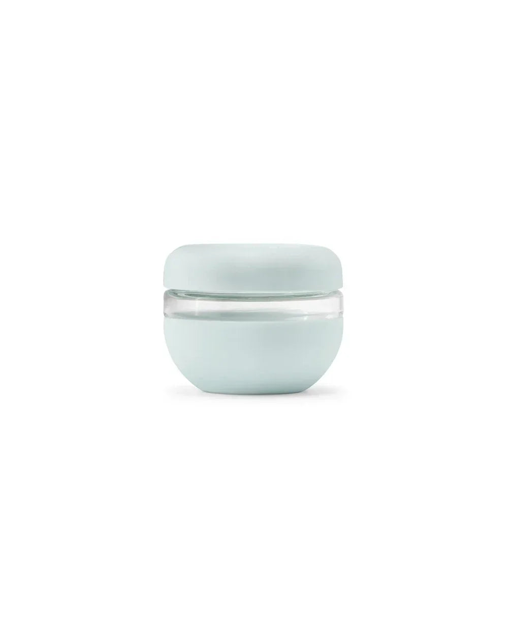 Mint green insulated food storage container with clear middle section on white background