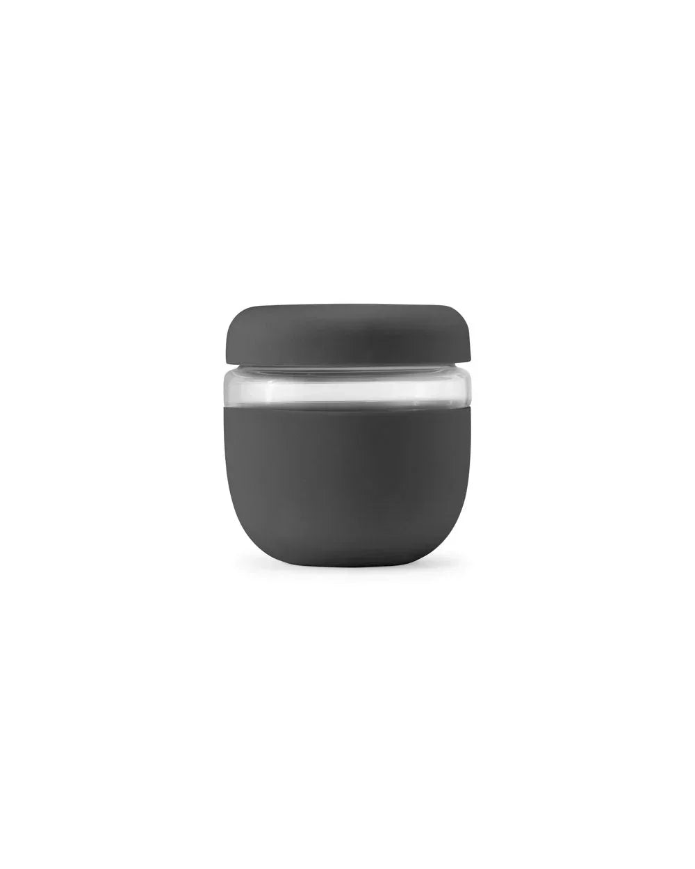 Charcoal seal-tight lunch bowl with glass base and silicone lid, 24oz, on white background