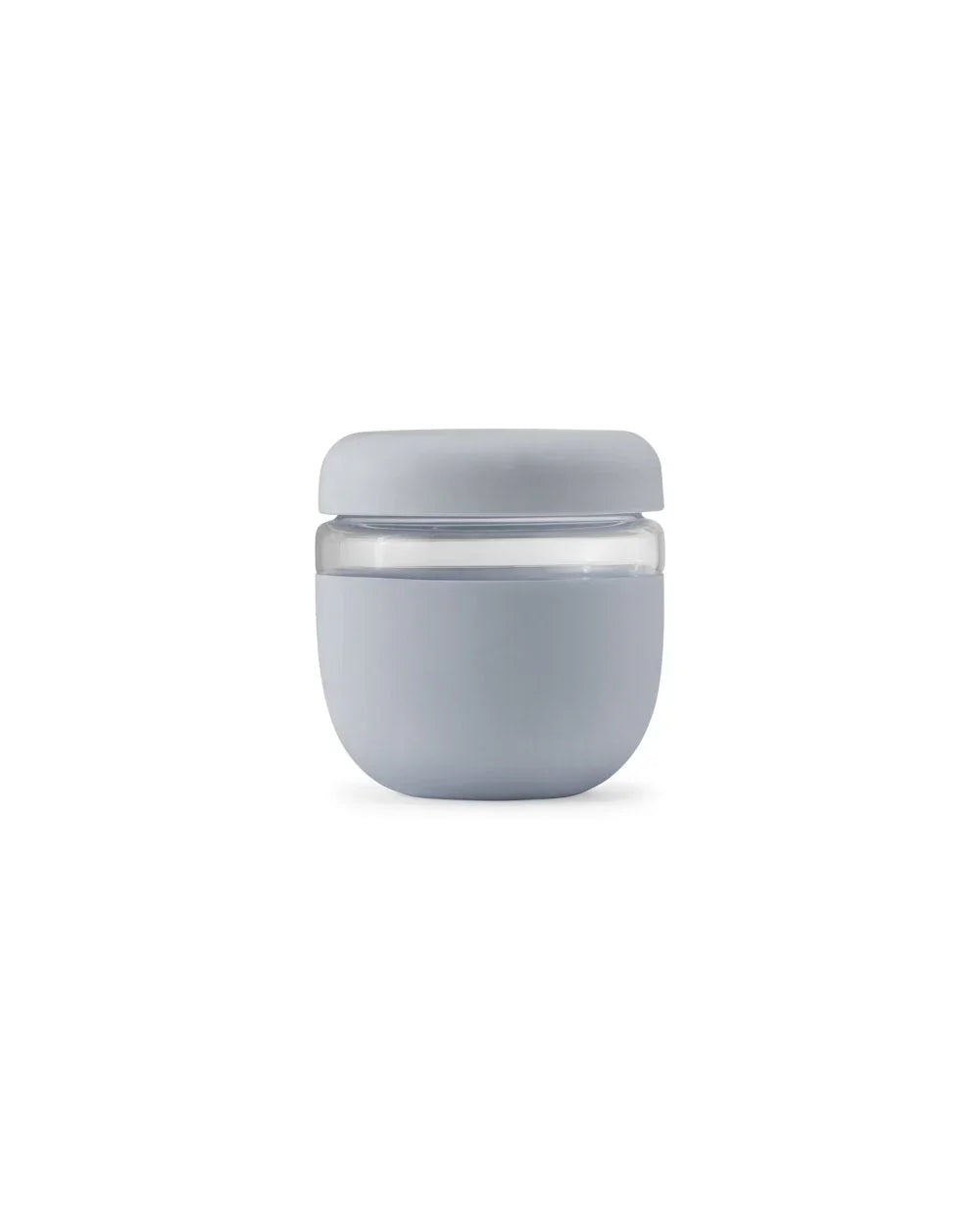 Slate gray airtight food storage bowl with lid, minimalist design, isolated on white background