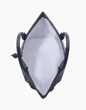 Top view of an open black insulated vegan leather lunch tote with spacious interior