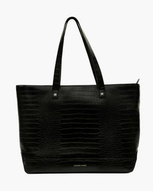 Modern Picnic black croc embossed vegan leather tote bag on white background