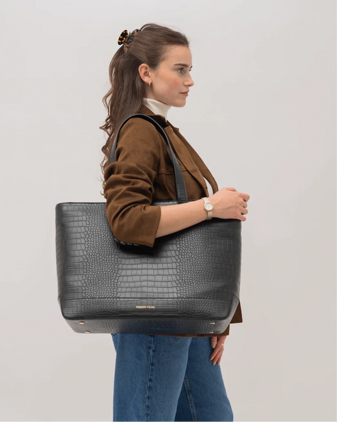 The Tote Bag - Black Croc Vegan Leather Insulated Work Bag