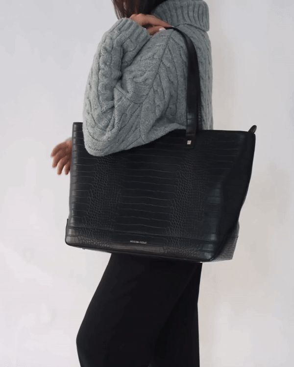 The Tote Bag - Black Croc Vegan Leather Insulated Work Bag