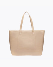 Back view of Modern Picnic tote in cream croc vegan leather showing gold hardware and sleek structure.