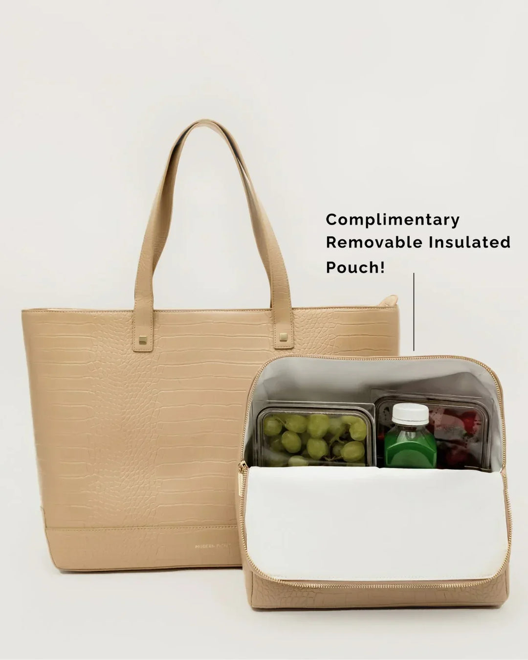 The Tote Bag - Cream Croc Vegan Leather Insulated Work Bag