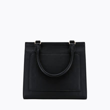 Back view of Modern Picnic black luncher bag with clean vegan leather finish.