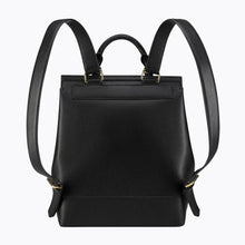 Back view of black custom pet portrait backpack with dual straps