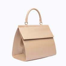 Side view of cream personalized pet portrait handbag